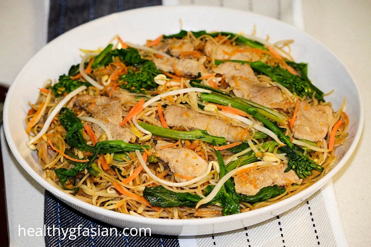 Pork and Choy Sum Stir-Fry Rice Noodles Gluten Free