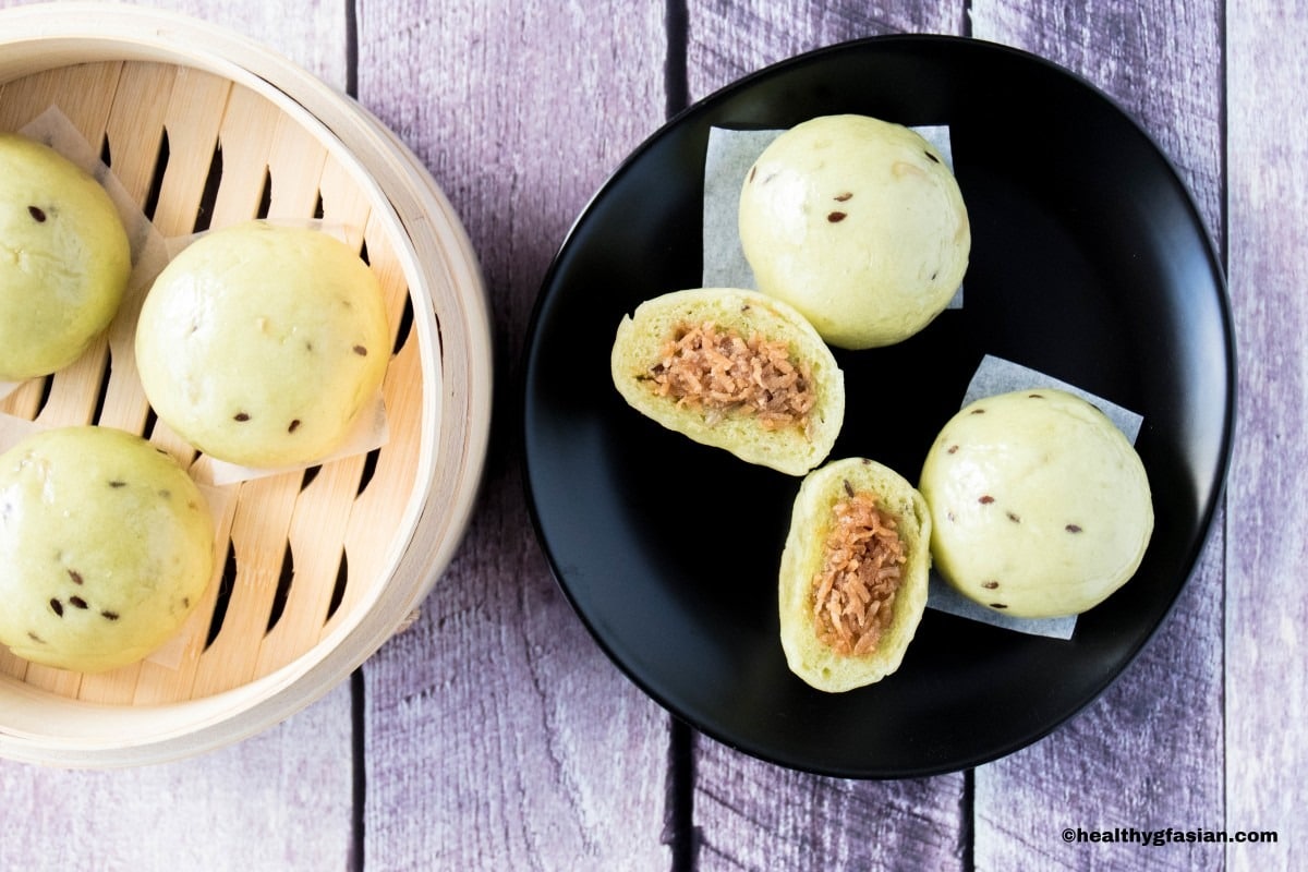 Steamed Pandan Coconut Buns Gluten Free Vegan