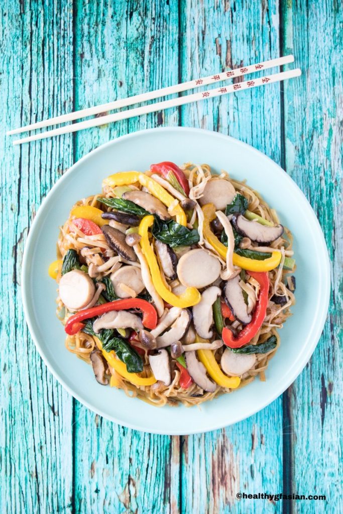 Asian Mushrooms and Vegetables Stir-Fry Noodles Gluten Free